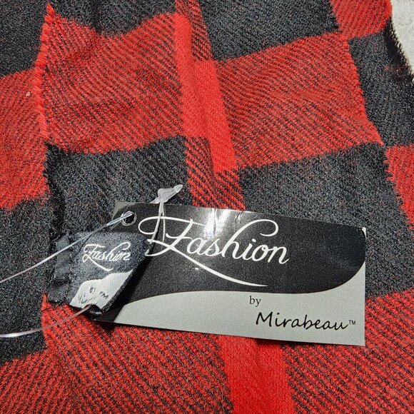 Mirabeau Fashion Buffalo Plaid Red Black Fringed Scarf 68" X 12" NWT New - Picture 3 of 3